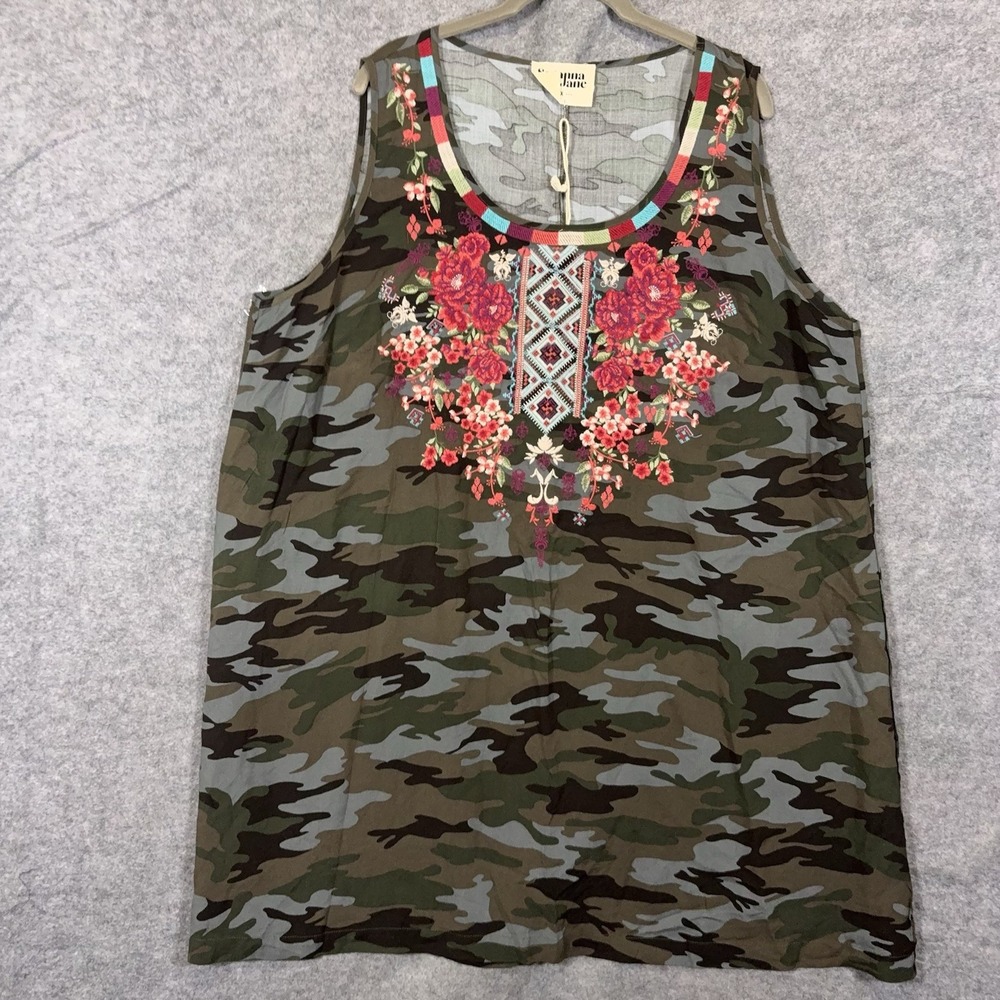 Savanna Jane Sleeveless Dress Womens 1X Camo Embroidered Floral Boho NWT